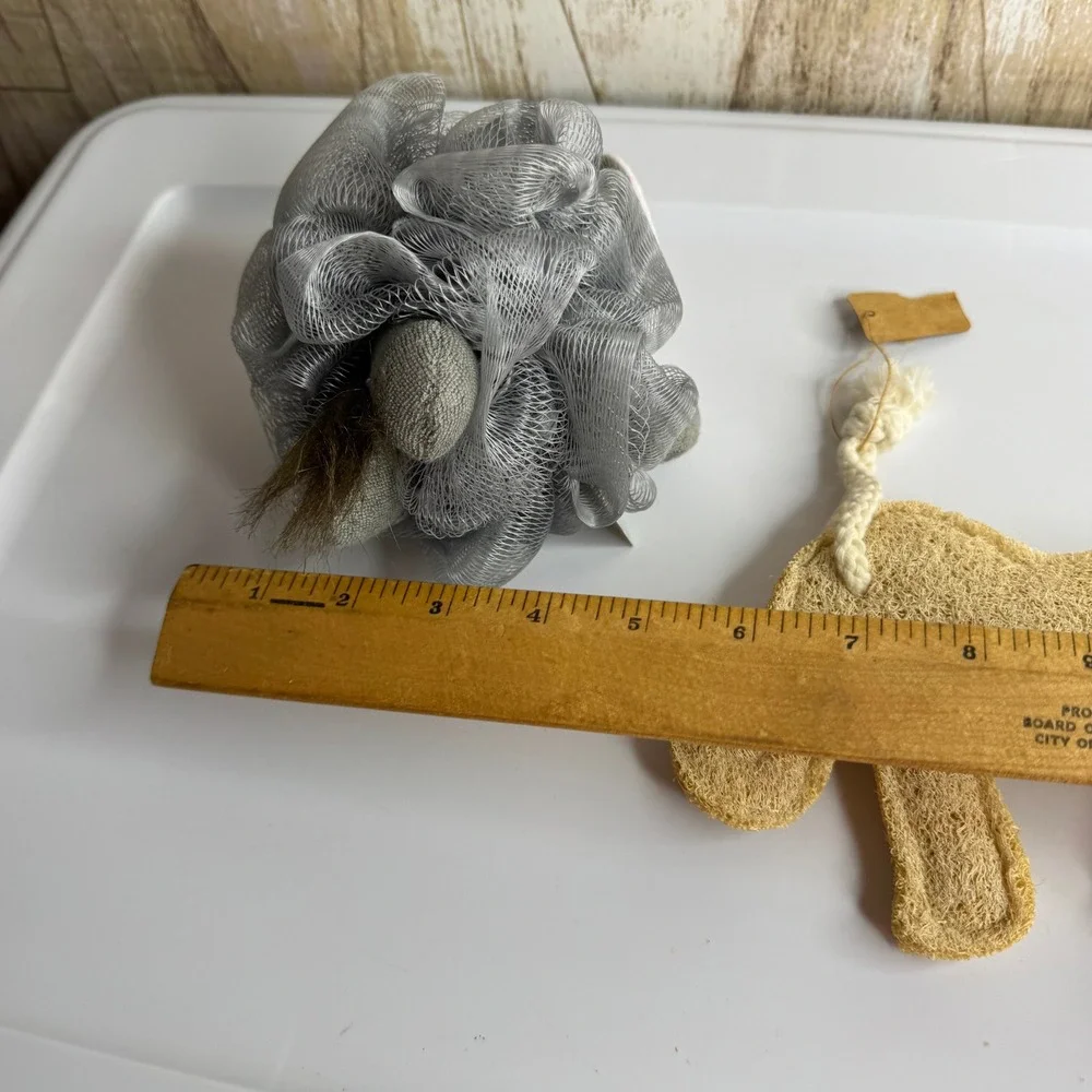 Pier 1 Imports Elephant Safari‎ Puff Sponge Loofah Bath Shower Exfoliator Set